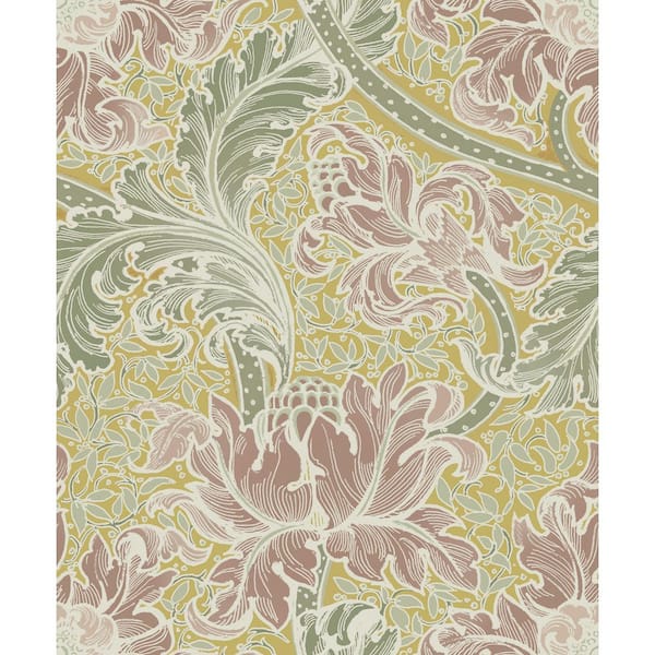 Unbranded Llewelyn-Bowen Off The Wall Yellow/Pink/Green Floral Morris Major Matte Finish Non-Pasted Non-Woven Wallpaper Sample