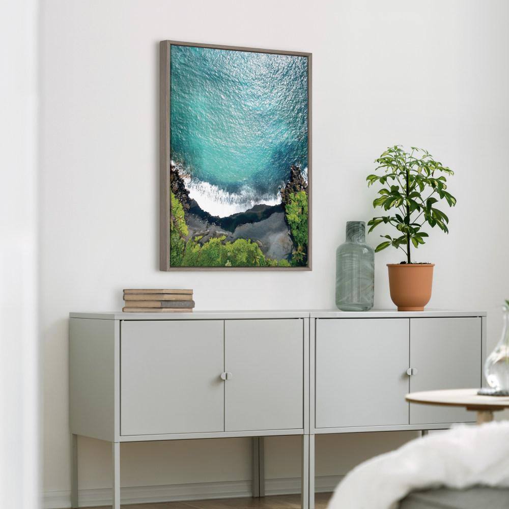 Sylvie Maui Black Sand Beach Framed Canvas Wall Art