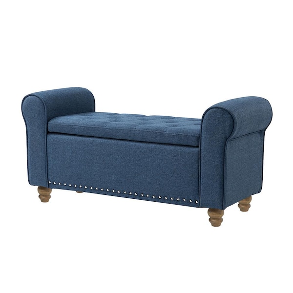 ARTFUL LIVING DESIGN Laura 43.7"W*16.5"D*22"H Navy Upholstered Entryway Storage Bench