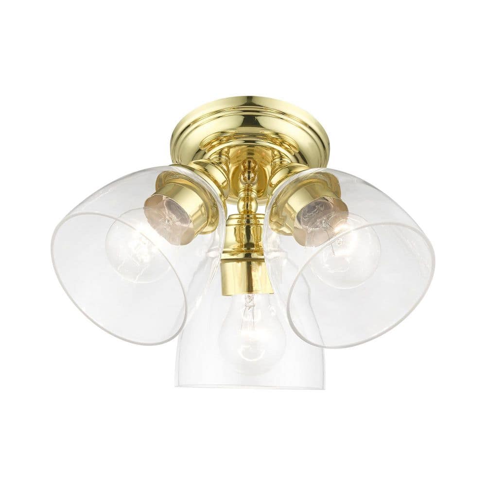 Elegant Montgomery Polished Brass 3-Light Flush Mount with Clear Glass