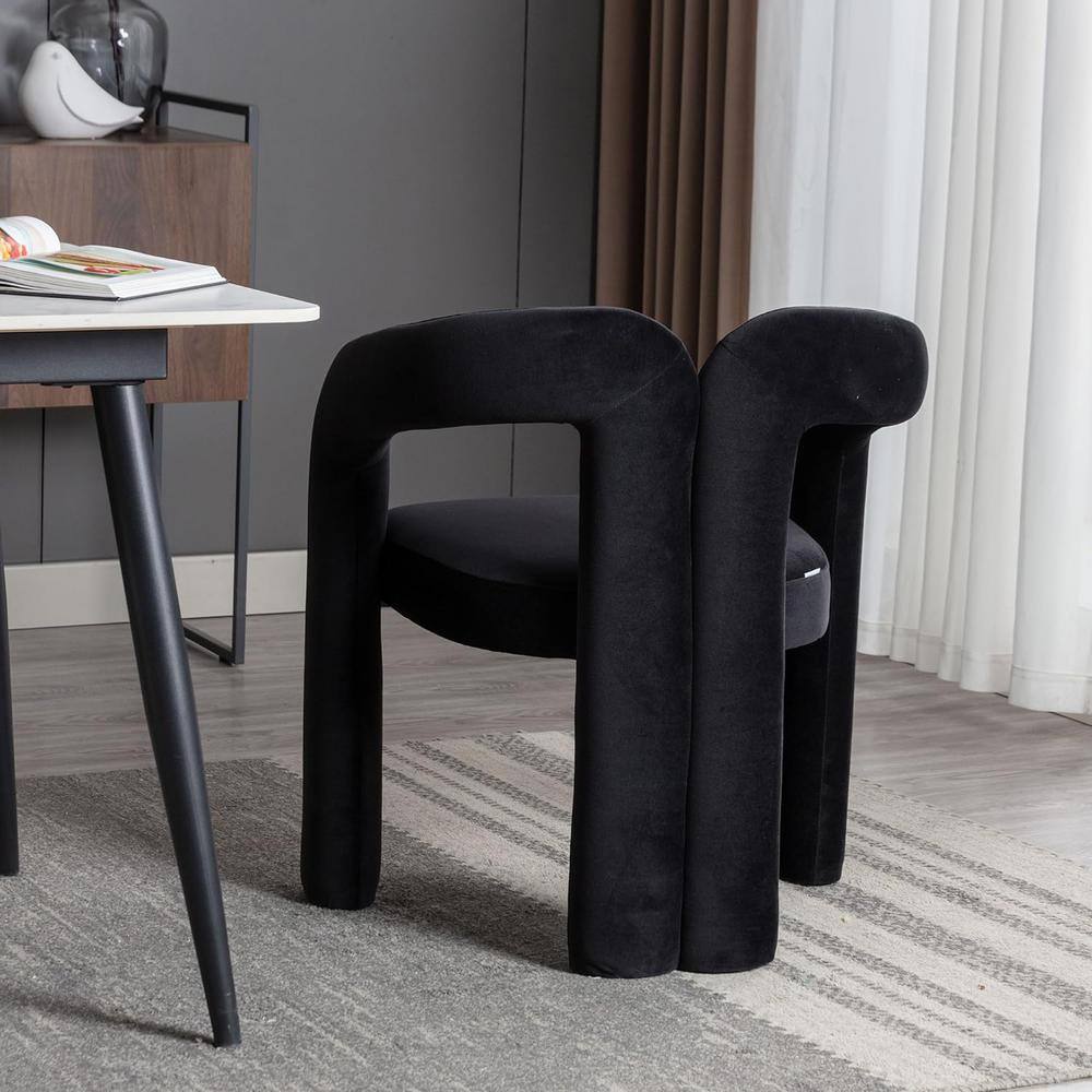 Black Velvet Upholstered Barrel Side Chairs with Wood Frame, Set of 2
