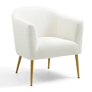 Ayami Boucle Fabric with Gold Legs Accent Chair in White