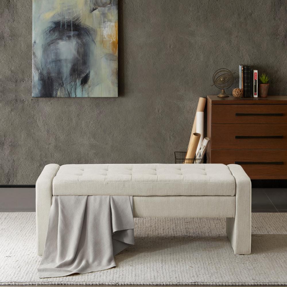 Gillian Cream Upholstered Storage Bench with Flip Top