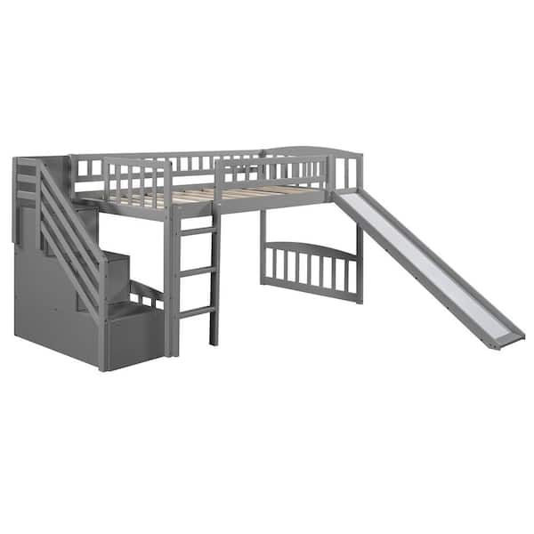 Unbranded Gray Stairway Twin Size Loft Bed with 2-Drawers and Slide