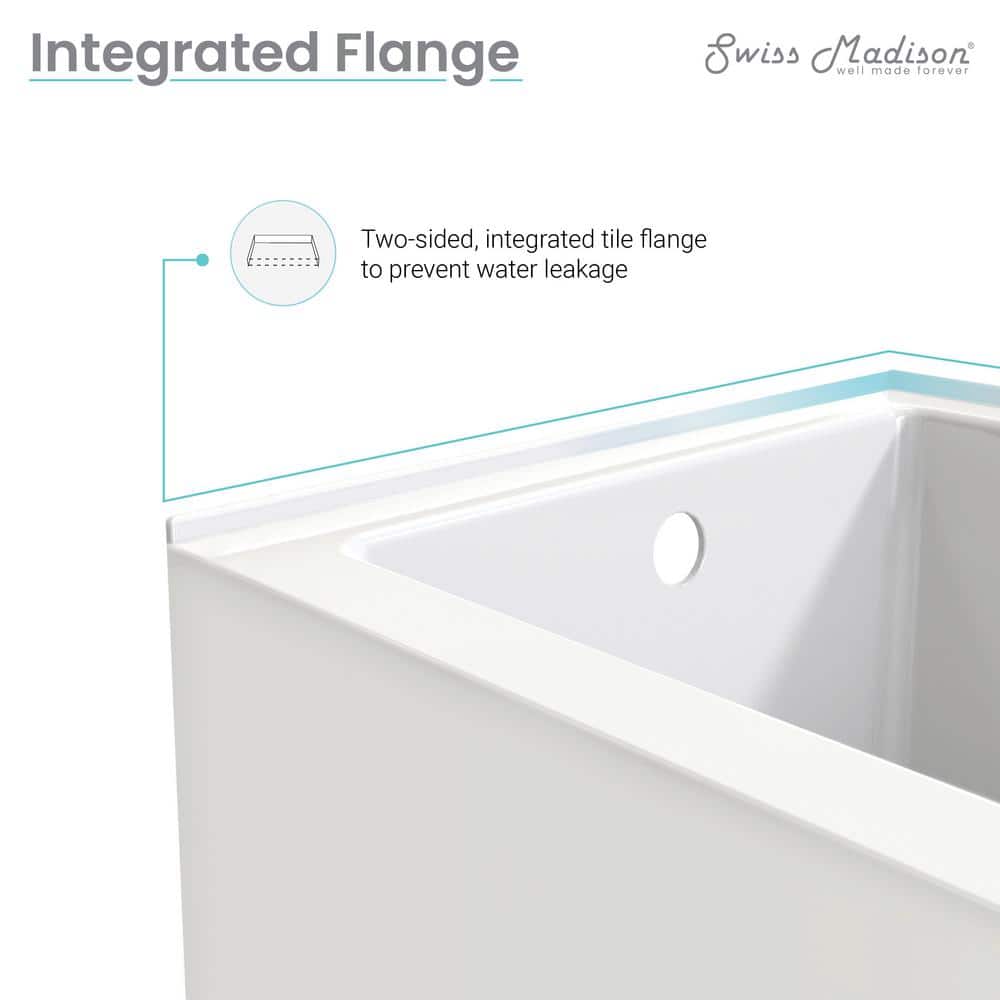 Claire 60" White Acrylic Alcove Bathtub with Corner Apron