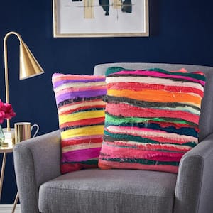 Rooney Multicolor Striped Polyester 17 in. x 17 in. Throw Pillow (Set of 2)