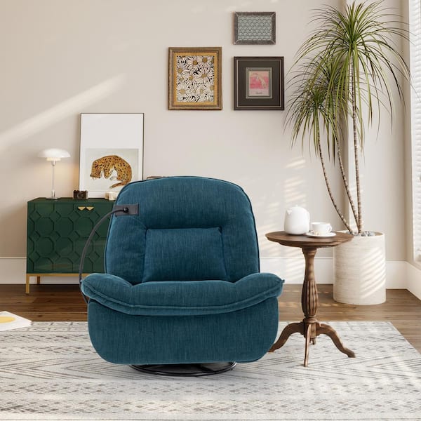 Green Chenille Swivel Recliner with Phone Holder