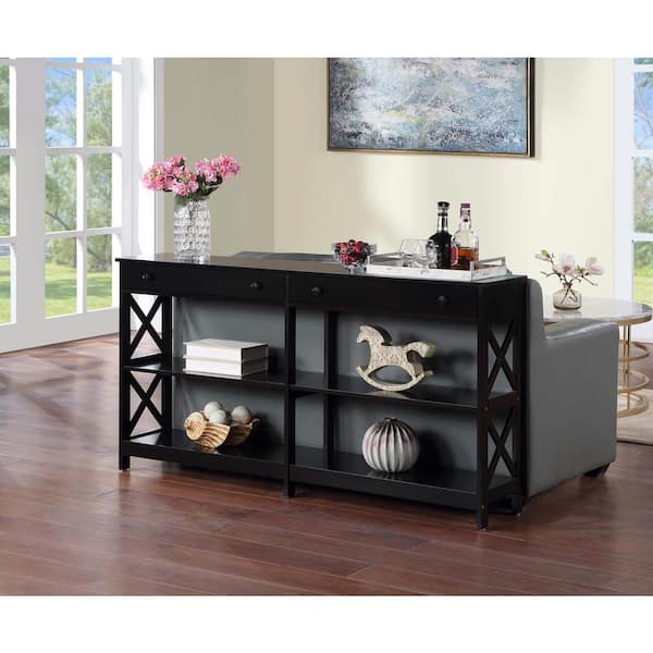 Convenience Concepts Oxford 60 in. Black Standard Height Rectangle Wood Console Table with 2 Drawers and Shelves