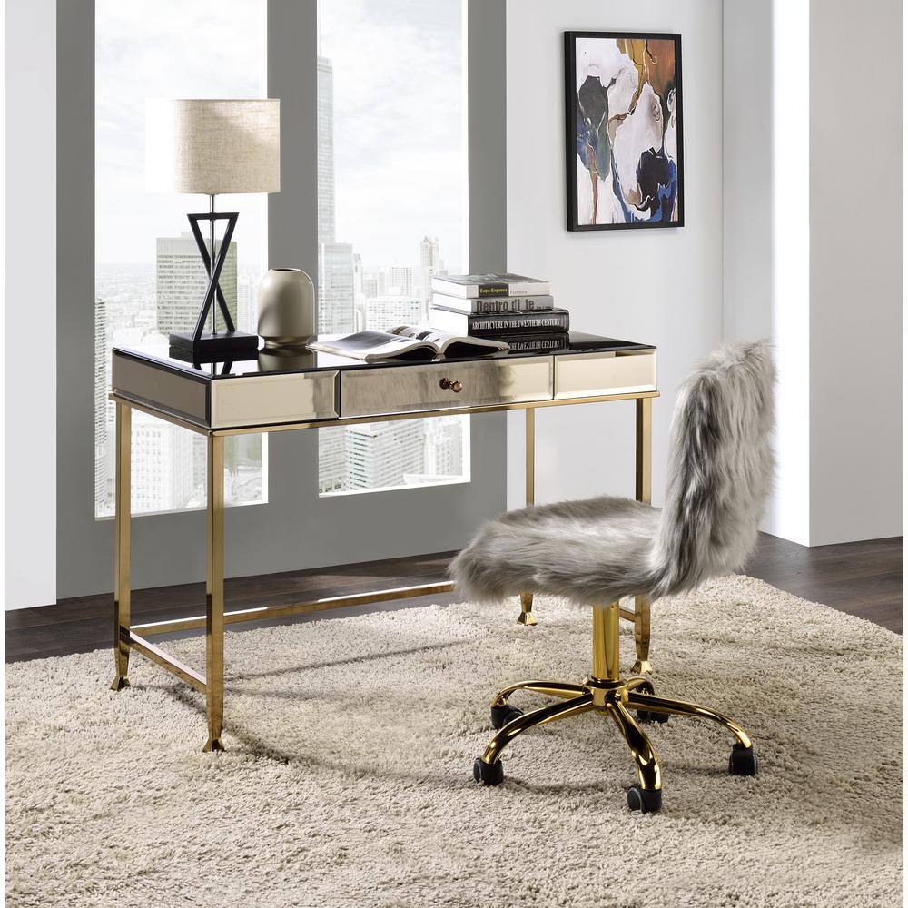 Smoky Mirrored Champagne Writing Desk with Drawer