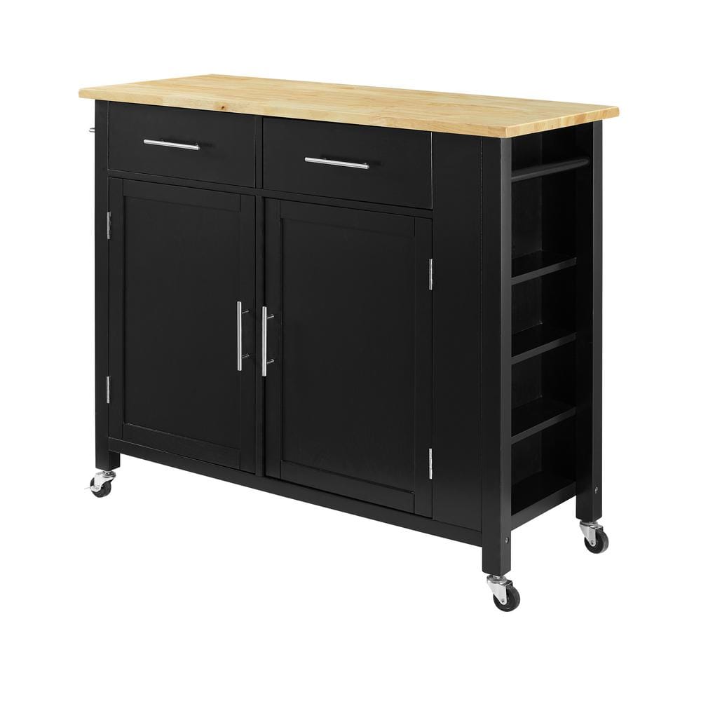 Savannah Transitional Black Wood Kitchen Cart with Spice Rack and Storage