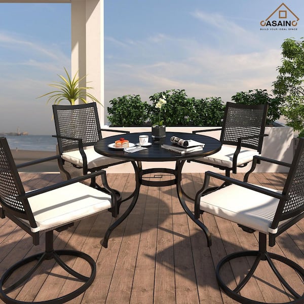 40 Steel Round Outdoor Patio Dining Table with Umbrella Hole