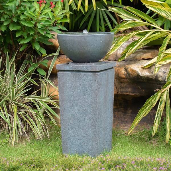 Boosicavelly 35.5 in. Tall Outdoor Gray Polyresin Zen Bowl Floor 