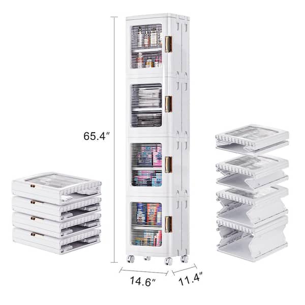Slim Storage Cabinet White 65.4 in. Accent Cabinet Office Storage Cabinet with 4 Adjustable Shelves, Anti-Tip Design