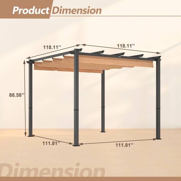 10 ft. x 10 ft. Khaki Aluminum Retractable Pergola Canopy OUT-D
