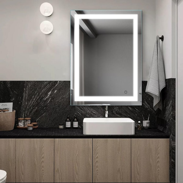 Toject 24 in. W x 32 in. H Rectangular Frameless LED Light Anti-Fog Wall Mounted Bathroom Vanity Mirror