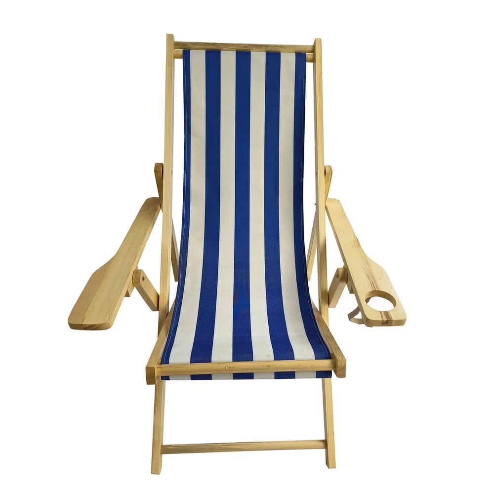 Outdoor Poplar Hanging Chair Wide Blue Stripes Armrest with Cup Holder Suit