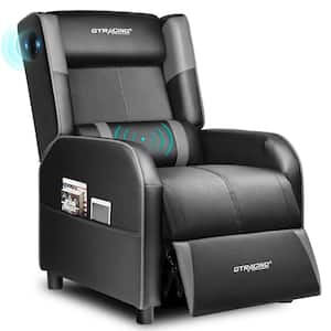 Gray PU Leather Massage Lumbar Recliner Chair with Footrest and Bluetooth Speakers