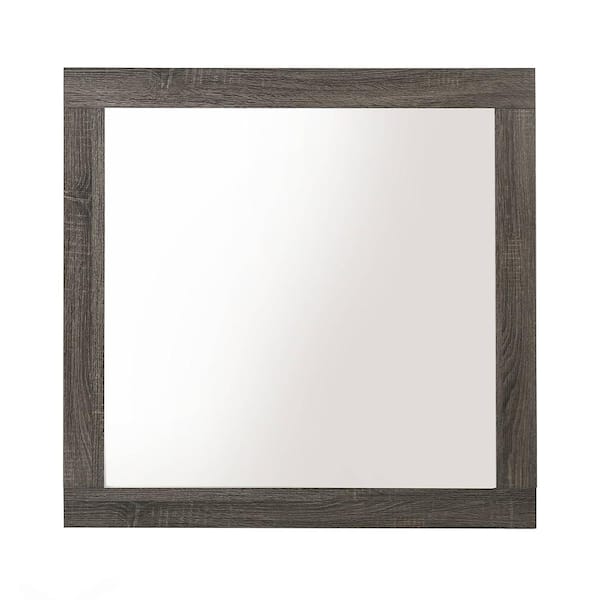 Acme Furniture Avantika 35 in. x 2 in. Modern Square Rustic Gray Framed Oak Mirror