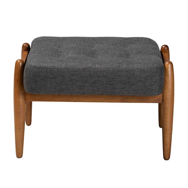 Baxton Studio Jeanine Dark Grey and Walnut Brown Fabric Ottoman