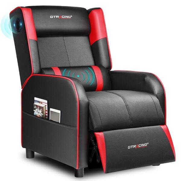 Red PU Leather Gaming Recliner Chair Single Massage Lounge Sofa with Lumbar  Cushion