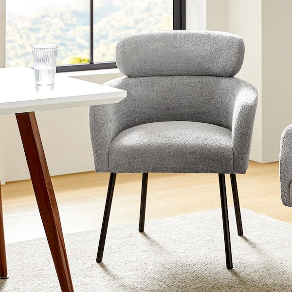 JAYDEN CREATION Andrew Grey Modern Boucle Lambswool Dining Chair with Metal Legs