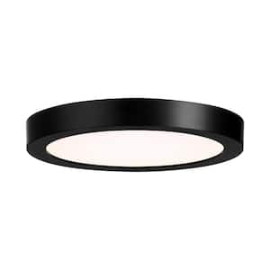 7 in. 15-Watt Modern Black Integrated LED Flush Mount with Clear Shade