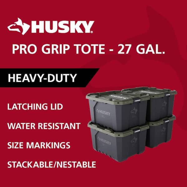 27 Gal. Pro Grip Storage Tote in Black with Army Green Lid (4-Pack)