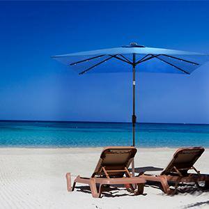 Sun-Ray 9 ft. x 7 ft. Rectangular Solar Lighted Market Patio Umbrella in  Royal Blue 841025RB - The Home Depot