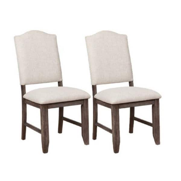 Benjara 40 in. Brown and Cream Low Back Wood Frame Counter Height Stool Chair with Fabric Seat ((set of 2))