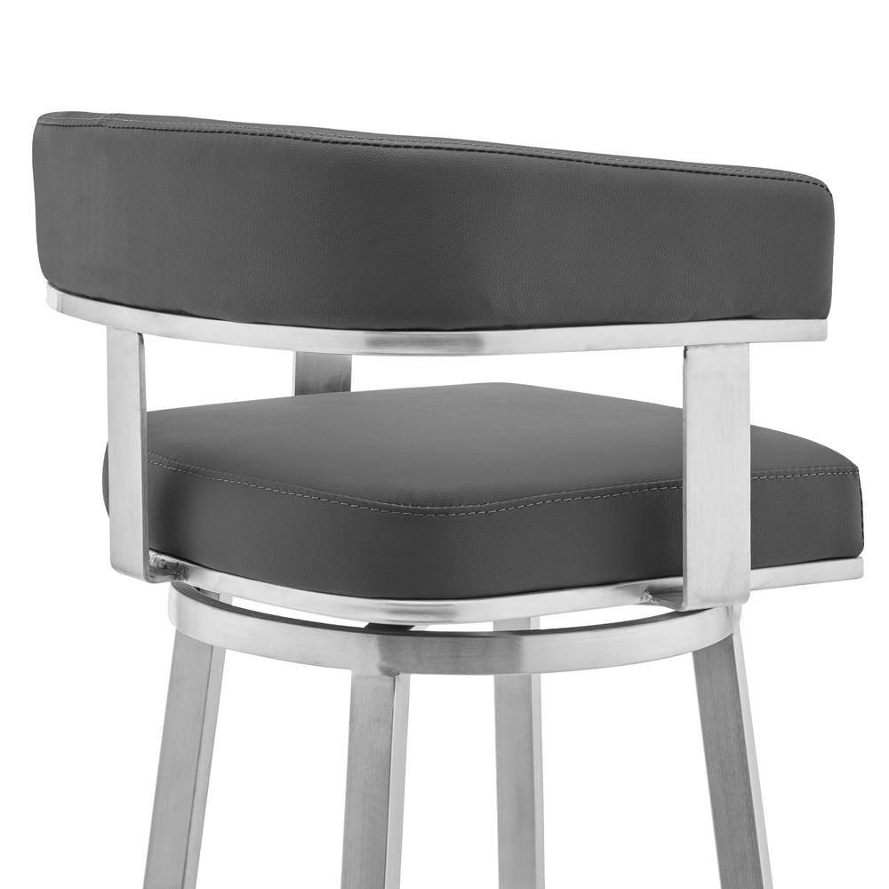 Gray Faux Leather Swivel Bar Stool with Stainless Steel Frame
