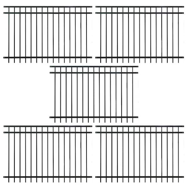 4 ft. x 6 ft. Heavy Duty Flat Top Metal Fence Panel, Anti-Rust Decorative Garden Fence Panel (Pack of 5)