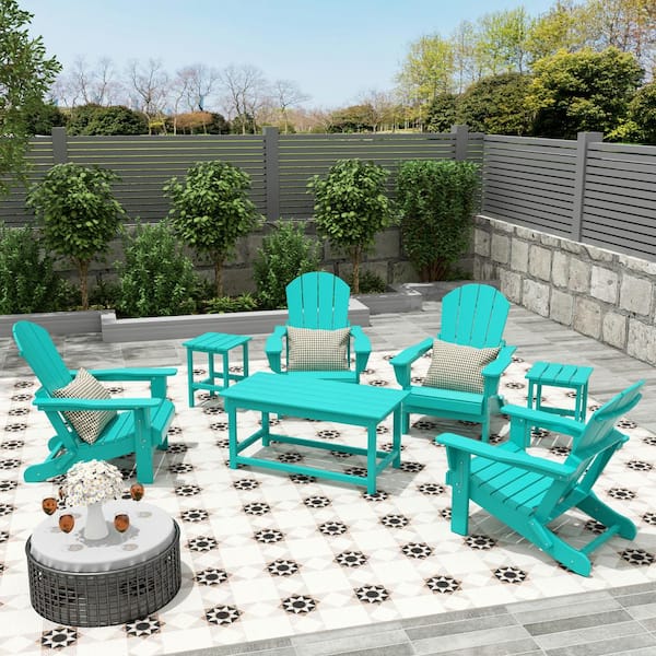 Mason 3-Piece Turquoise Poly Plastic Outdoor Patio UV Resistant Coffee and Side Table Set