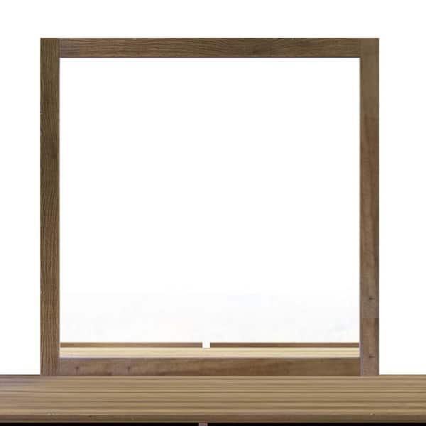Unbranded 35.9 in. W x 35.9 in. H Modern Square Framed Natural Walnut Wood Mirror
