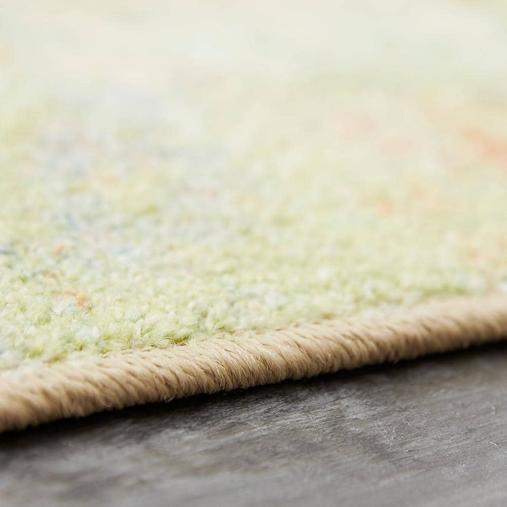 Colorful Floral Red and Green Nylon Area Rug 5' x 8'