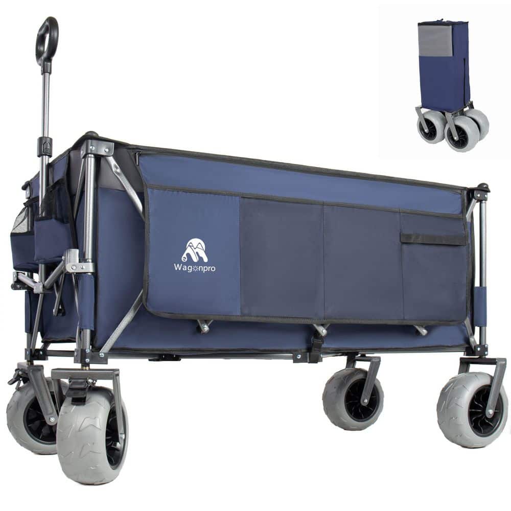 Halden 10 cu. ft. Heavy Duty Utility Beach Wagon Steel Garden Cart with Opened Tailgate, Wheels, Dark Blue+Gray price history on PriceWatchPro