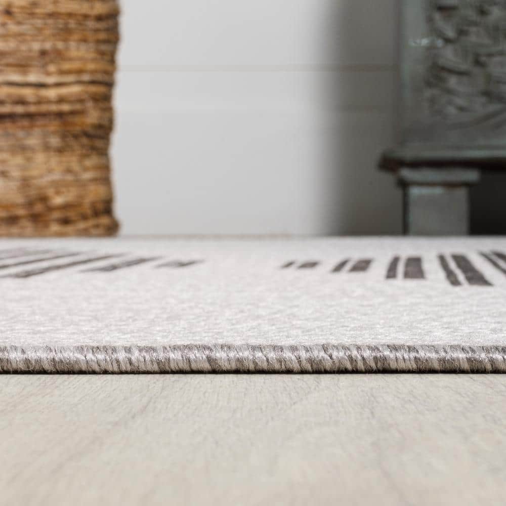 Light Gray and Black Synthetic Stripe 4' x 6' Reversible Area Rug