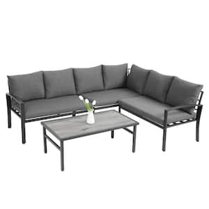 4-Piece Wicker Patio Furniture Set, Outdoor Conversation Set Sectional Sofa with Cushions and Coffee Table Gray