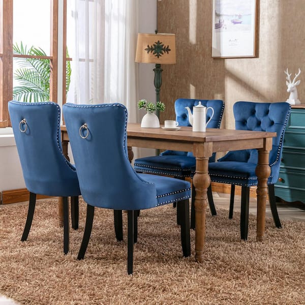 Blue dining best sale chairs wood