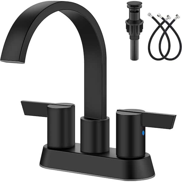 Unbranded Bathroom Faucets for Sink 3-Hole, 4 in. Centerset Waterfall Faucet 2-Handle for Bathroom Sink Pop-Up Drain Matte Black