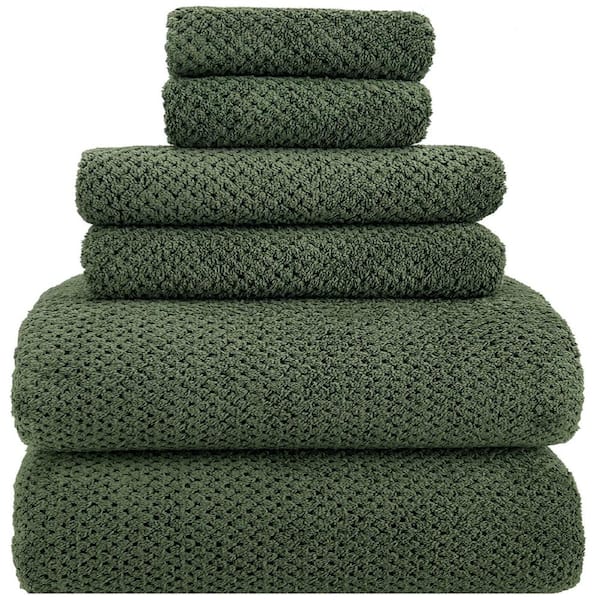 6-Piece Olive Green Quick Dry Super Soft Microfiber Towel Set
