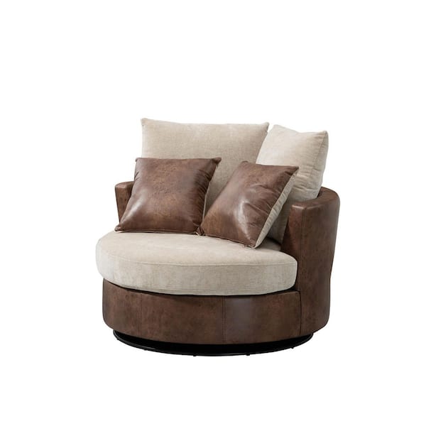 Unbranded Nordic 42 in. Beige Leather Swivel Bucket Chair with 4 Pillows