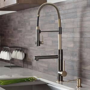 Artec Pro Single Handle Pull Down Sprayer Kitchen Faucet with Pot Filler in Black Stainless Steel/Brushed Gold