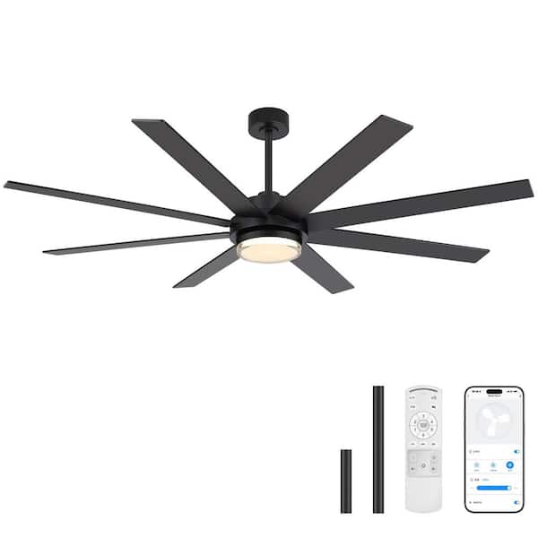 Vincent 60 in. Covered Outdoor Windmill Black Ceiling Fan with LED Light, Black/Brown Blade, Downrod and Remote Included