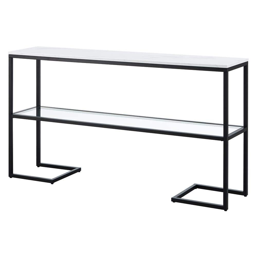 Errol 55" Blackened Bronze Console Table with Faux Marble Top