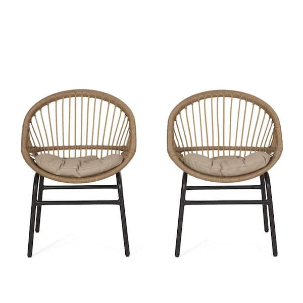 Miscool Anky Brown Rattan and Iron Frame Outdoor Lounge Chair (Set of 2)