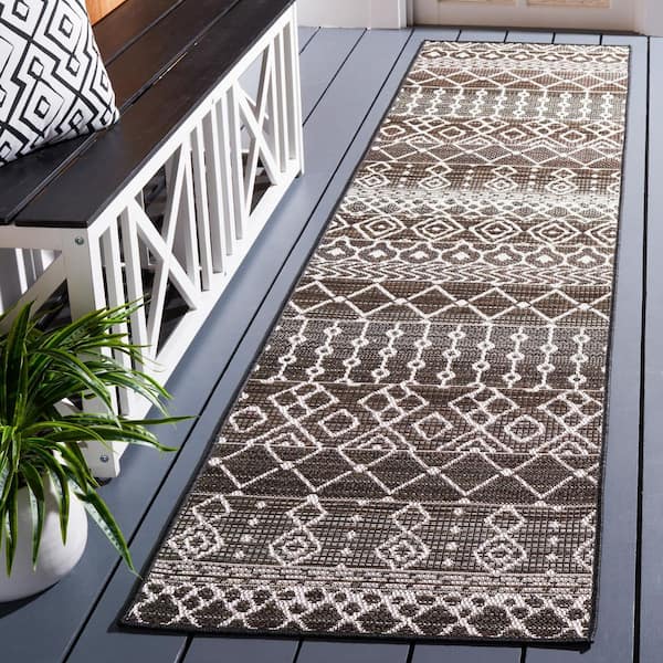 Havana Brown/Ivory 2 ft. x 9 ft. Aztec Tribal Indoor/Outdoor Runner Rug