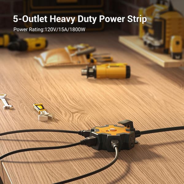 5-Outlet Industrial Heavy-Duty Power Strip with 6 ft. Extension Cord for Indoor Outdoor, Garage, Workshop