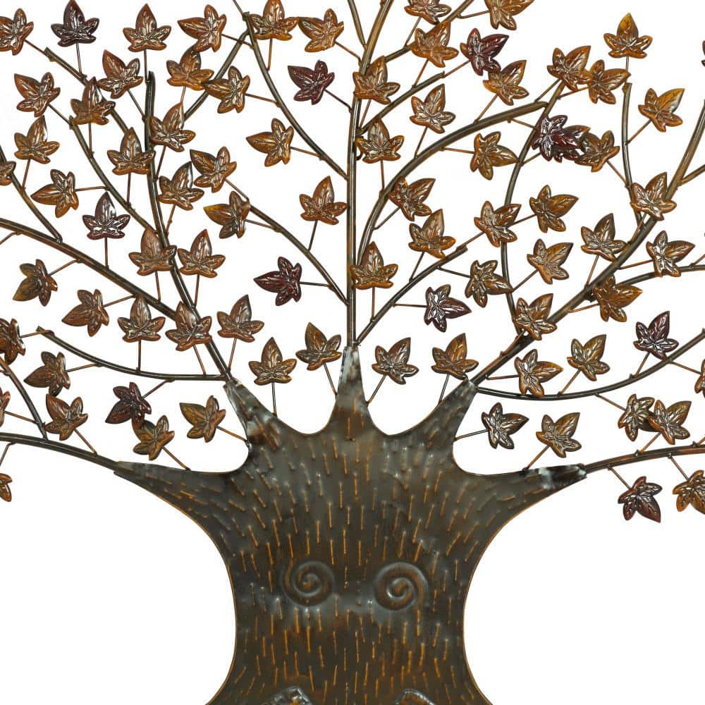 Brown Metal Tree Wall Sculpture with Leaves
