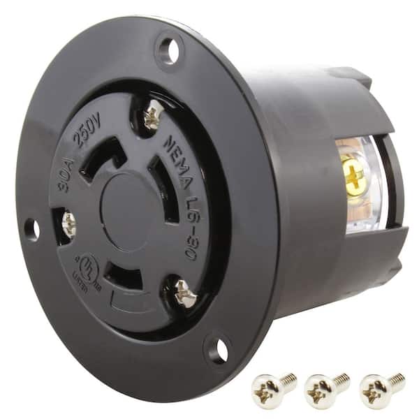 AC WORKS 30-Amp 250-Volt NEMA L6-30R Flanged Mounting Locking Industrial Grade Single Outlet Receptacle