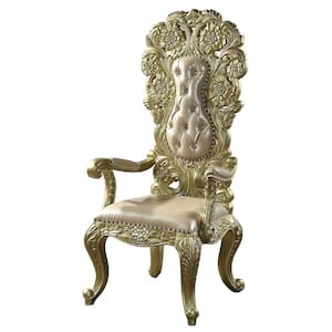 Cabriole Light Gold Synthetic Leather, Gold Finish Leather Arm Chair Set of 2 with No Additional Features